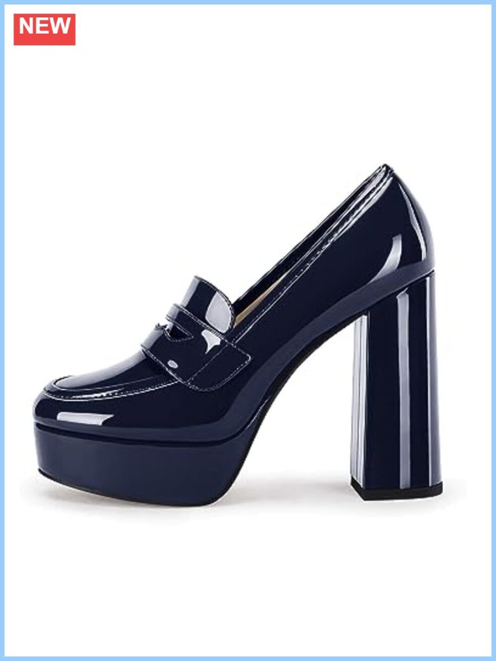 Chunky Platform Penny Loafers with 4.5-Inch Heels for Women Patent Faux Leather